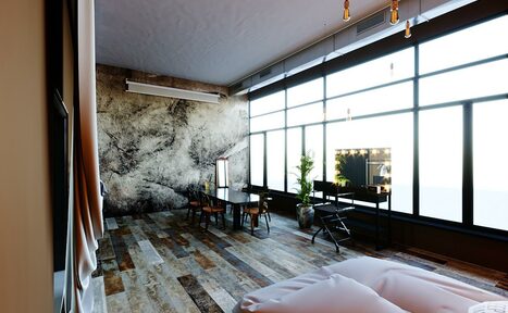 Арендовать Apriori Photo Темный лофт с панорамными окнами