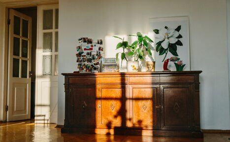 Арендовать Светлый лофт с панорамным видом. Тумбочка с цветком, книгами, картиной