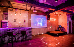 Кирпичный лофт с неонами и сценой