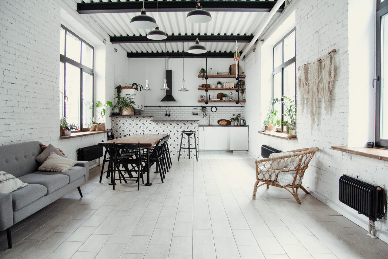 Арендовать Лофт с кухней в белом кирпиче для детских праздников 