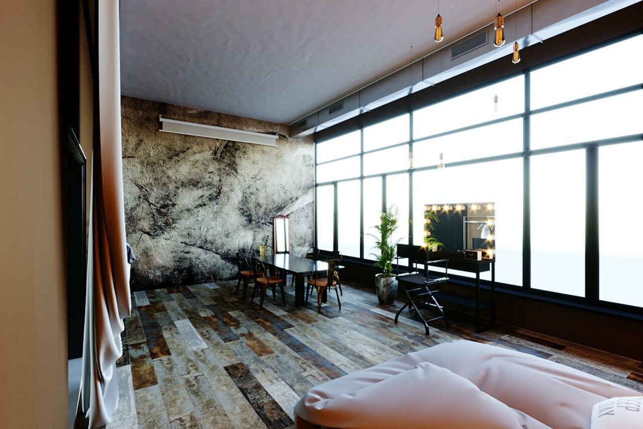 Арендовать Apriori Photo Темный лофт с панорамными окнами