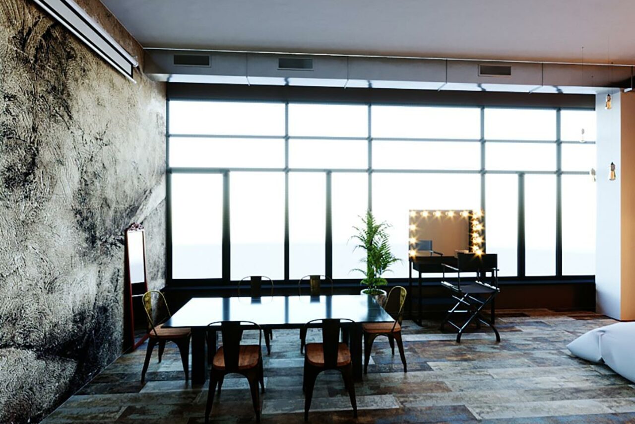 Арендовать Apriori Photo Темный лофт с панорамными окнами