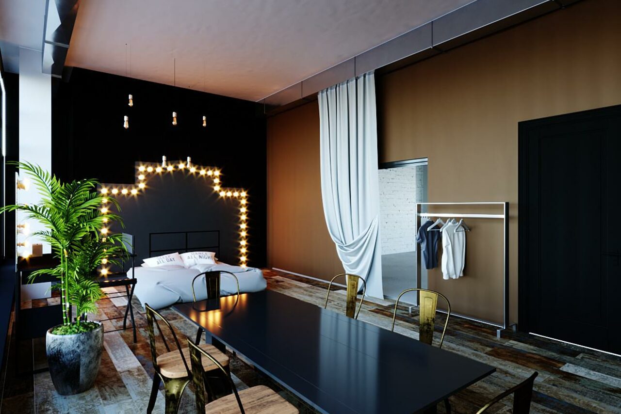 Арендовать Apriori Photo Темный лофт с панорамными окнами