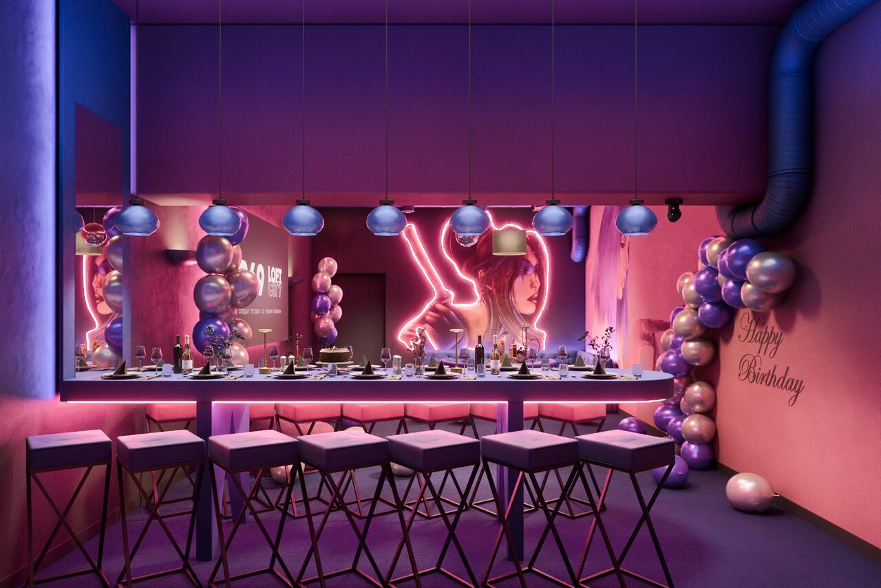 Арендовать Лофт-центр Б69. Зал Неон бар с верандой на крыше