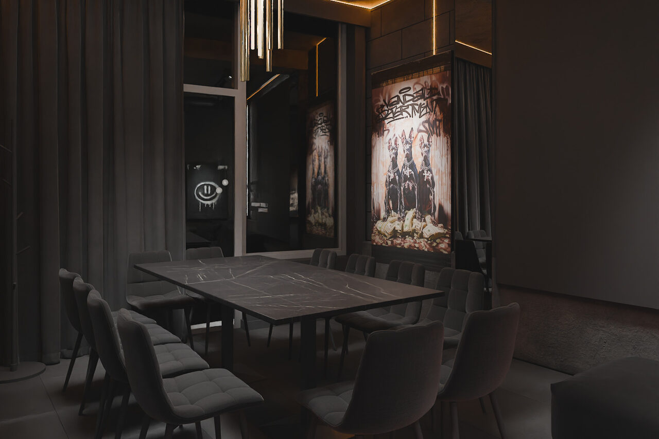 Арендовать ИглуЛофт. Лакрица. Лофт-зал в темных тонах с камином