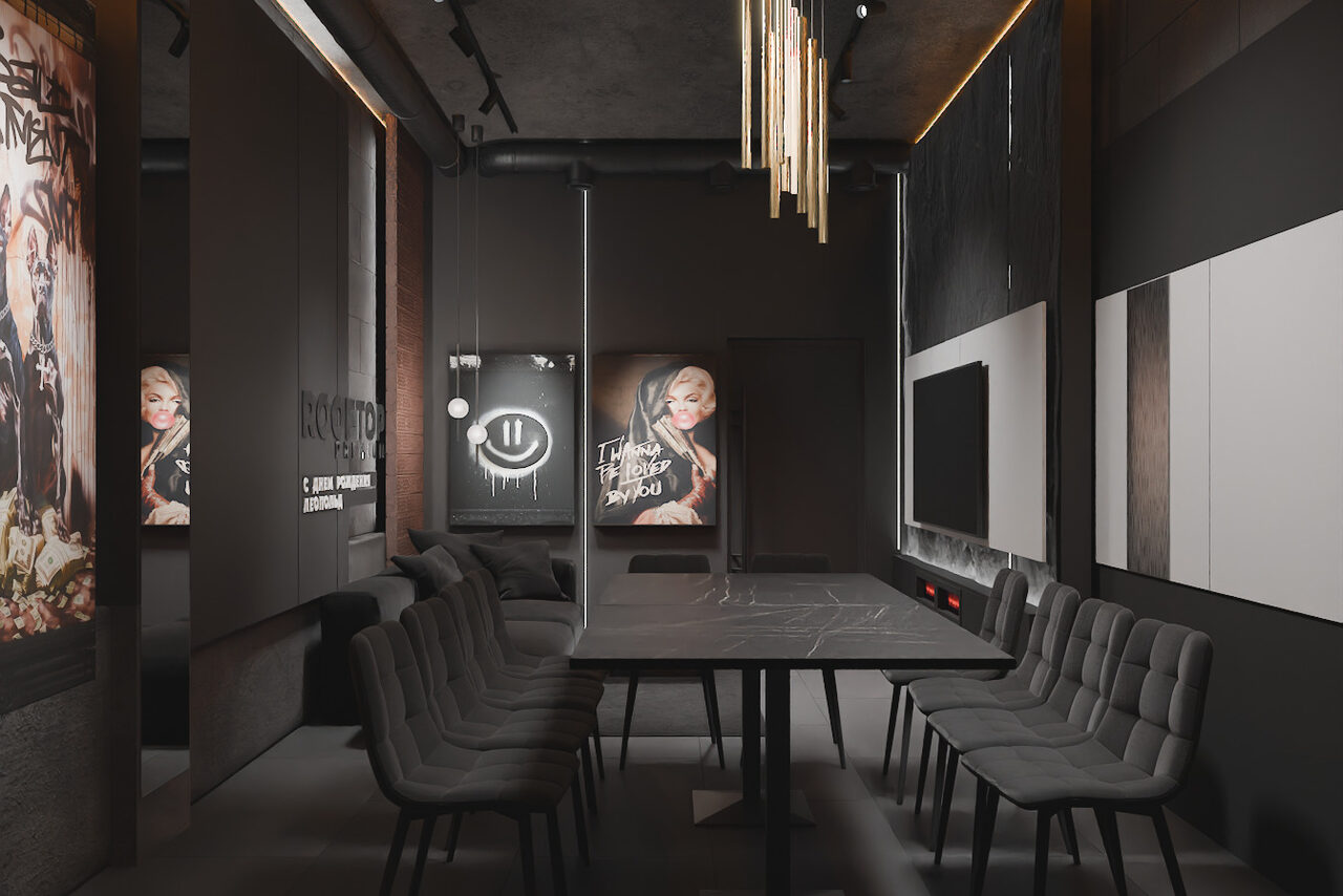 Арендовать ИглуЛофт. Лакрица. Лофт-зал в темных тонах с камином