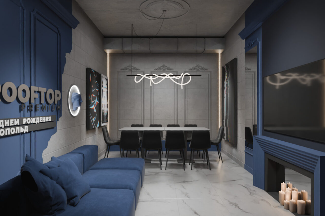Арендовать ИглуЛофт. Айсберг. Лофт-зал в глубоких синих тонах